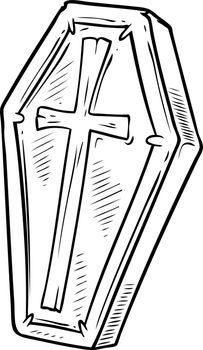 Cartoon black and white coffin with cross