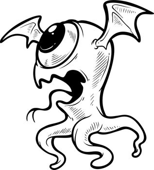 Cartoon dragon monster with wings and tentacles