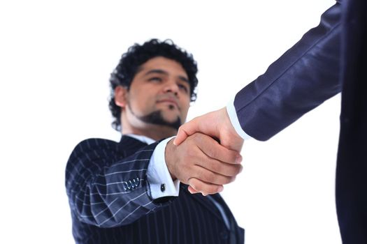 confident handshake international business partners.isolated on a white