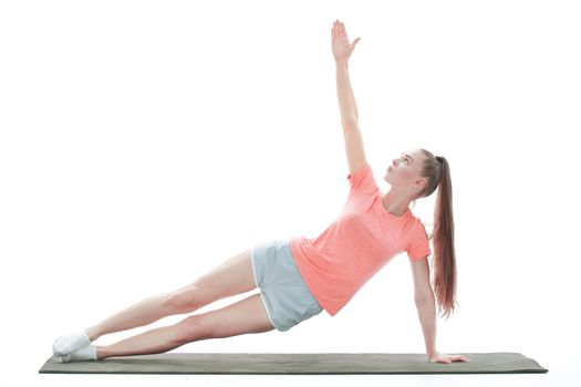 fitness woman performing exercise to strengthen the abdominal press
