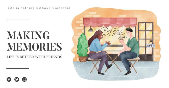 Facebook template with friendship memories concept,watercolor style