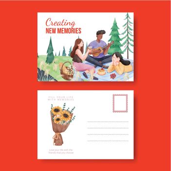 Postcard template with friendship memories concept,watercolor style