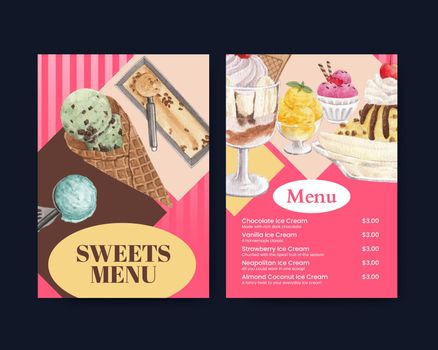 Menu template with ice cream flavor concept,watercolor style