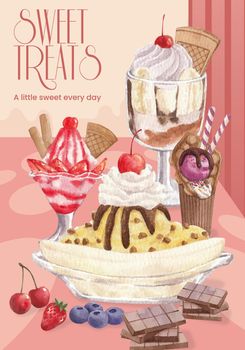 Poster template with ice cream flavor concept,watercolor style