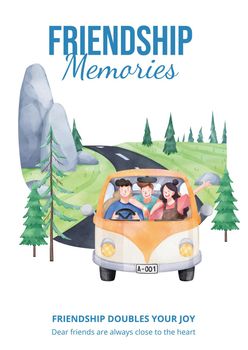 Poster template with friendship memories concept,watercolor style