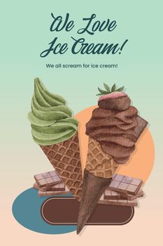 Poster template with ice cream flavor concept,watercolor style
