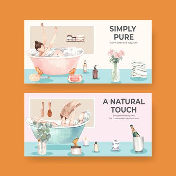 Twitter template with bath essential concept,watercolor style