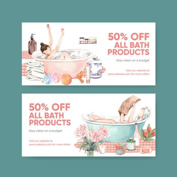 Voucher template with bath essential concept,watercolor style