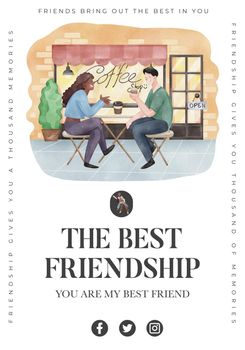 Poster template with friendship memories concept,watercolor style