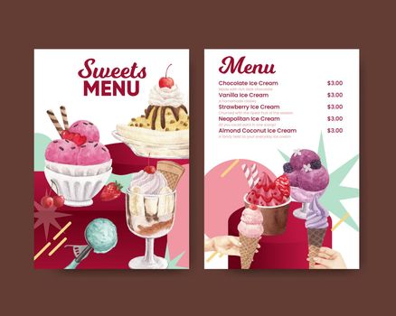 Menu template with ice cream flavor concept,watercolor style