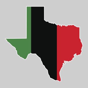 Texas state map with juneteenth flag.