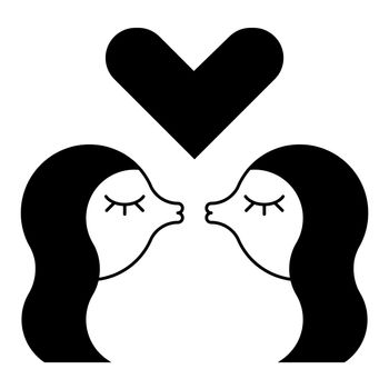 Lesbian couple kissing pictogram vector illustration. Heart above heads.
