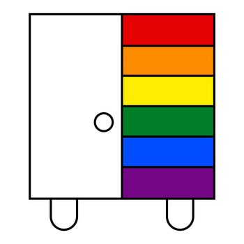Coming out concept pictogram vector illustration. Closet with LGBT flag.