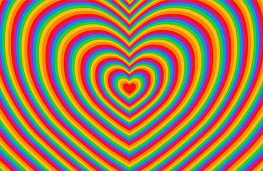 Rainbow stripes heart horizontal background. LGBT community pride vector backdrop.