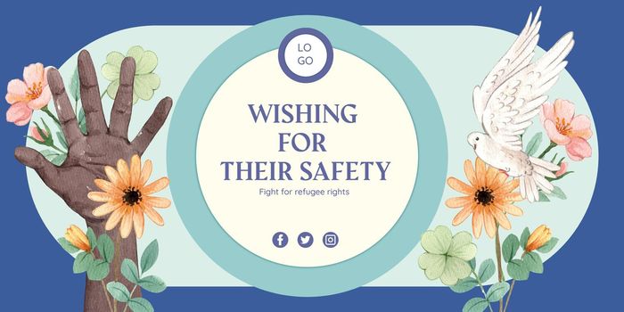 Blog header template with hope refugees safe concept,watercolor style