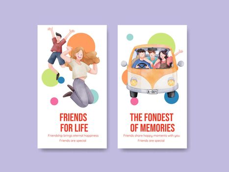 Instagram template with friendship memories concept,watercolor style