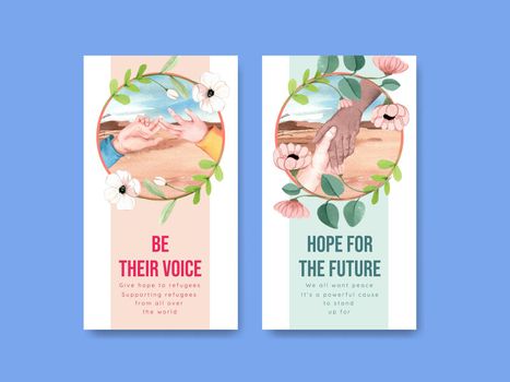 Instagram template with hope refugees safe concept,watercolor style