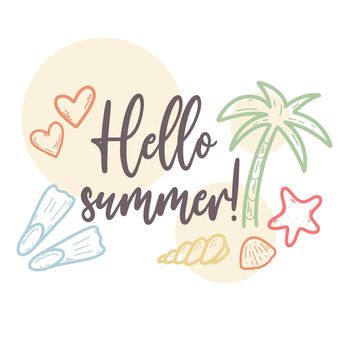 Hello summer card with lettering and palm tree