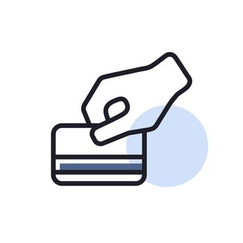 Hand swipe credit card during purchase icon