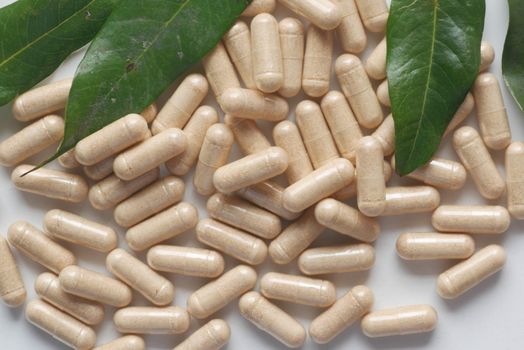 herbal medicine capsule on white background
