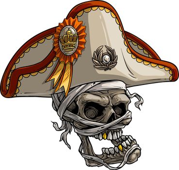 Cartoon mummy skull in pirate hat with crown