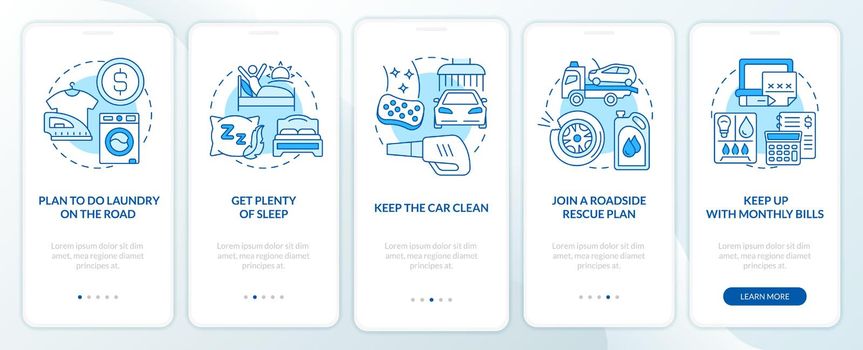 Road trip recommendations blue onboarding mobile app screen