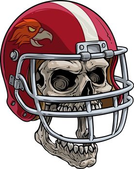 Cartoon human skull in american football helmet