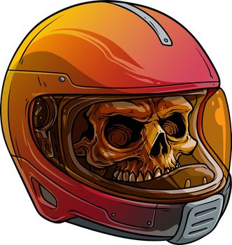 Cartoon human skull in motorcycle sport helmet
