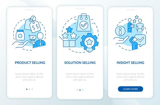 Selling techniques blue onboarding mobile app screen