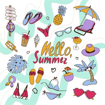 Collection hello summer. Summer set of items and accessories