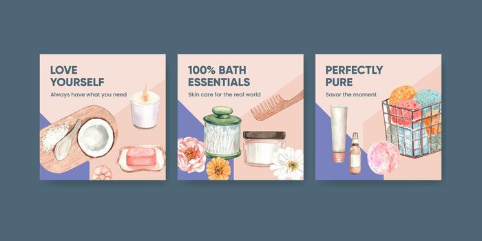 Banner template with bath essential concept,watercolor style
