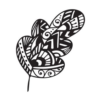 Vector zen tangle and doodle oak leaf. Nature coloring book. Black and white zentangle. Doodle handdrawn illustration