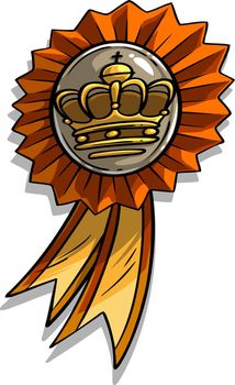 Cartoon award medal with ribbon and crown