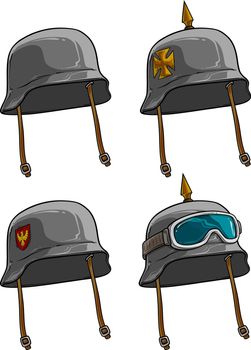 Cartoon old retro german soldier helmets vector