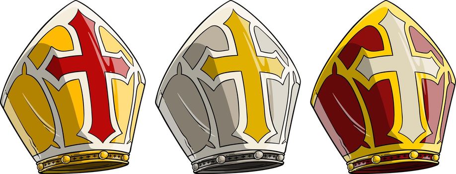 Cartoon catholic bishop or pope mitre with cross