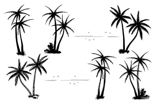 Tropical palm black silhouettes set