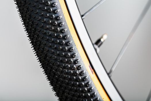 Shallow tread of a bicycle tubeless tire with a brown sidewall