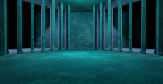 Futuristic SciFi Stage Room Warehouse Showroom Deep Blue Green Background