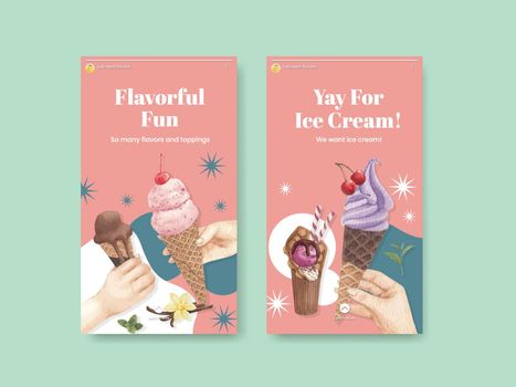 Instagram template with ice cream flavor concept,watercolor style