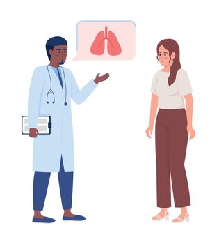 Doctor consulting woman with lung disease semi flat color vector characters