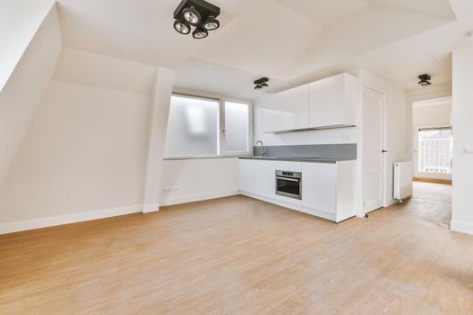 Empty kitchen room with white