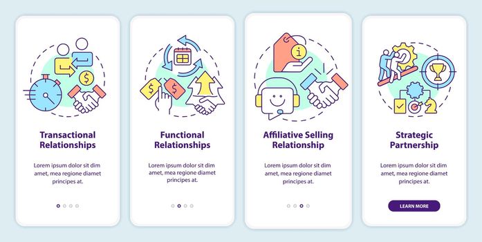 Types of sales relationships onboarding mobile app screen