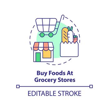 Buy foods at grocery stores concept icon
