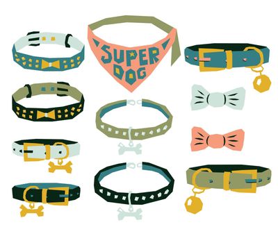 Vector collection with different colorful dog collars