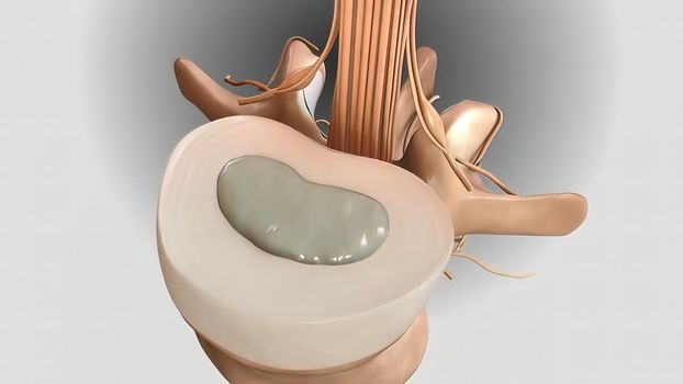 3D illustration of the destruction of discs and compression of nerve