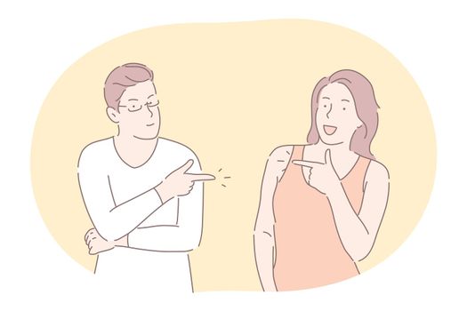 Couple expressing positive dispute and relationship concept