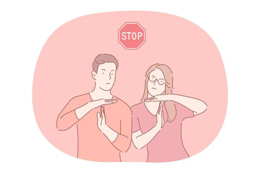 Stop, prohibiting gesture and sign concept