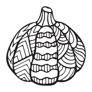 Vector handdrawn illustration of a pumpkin. Zen doodle and zen tangle with a pattern, anti-stress coloring, mosaic.