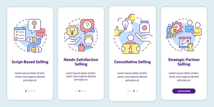 Selling strategies onboarding mobile app screen