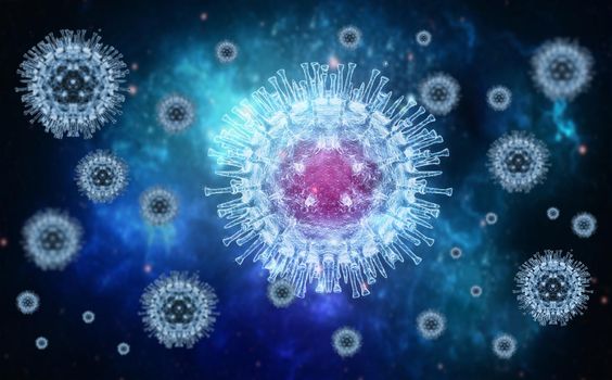 Monkeypox virus, 3d virus background, monkeypox virus molecule on blue background, medical background with virus molecules